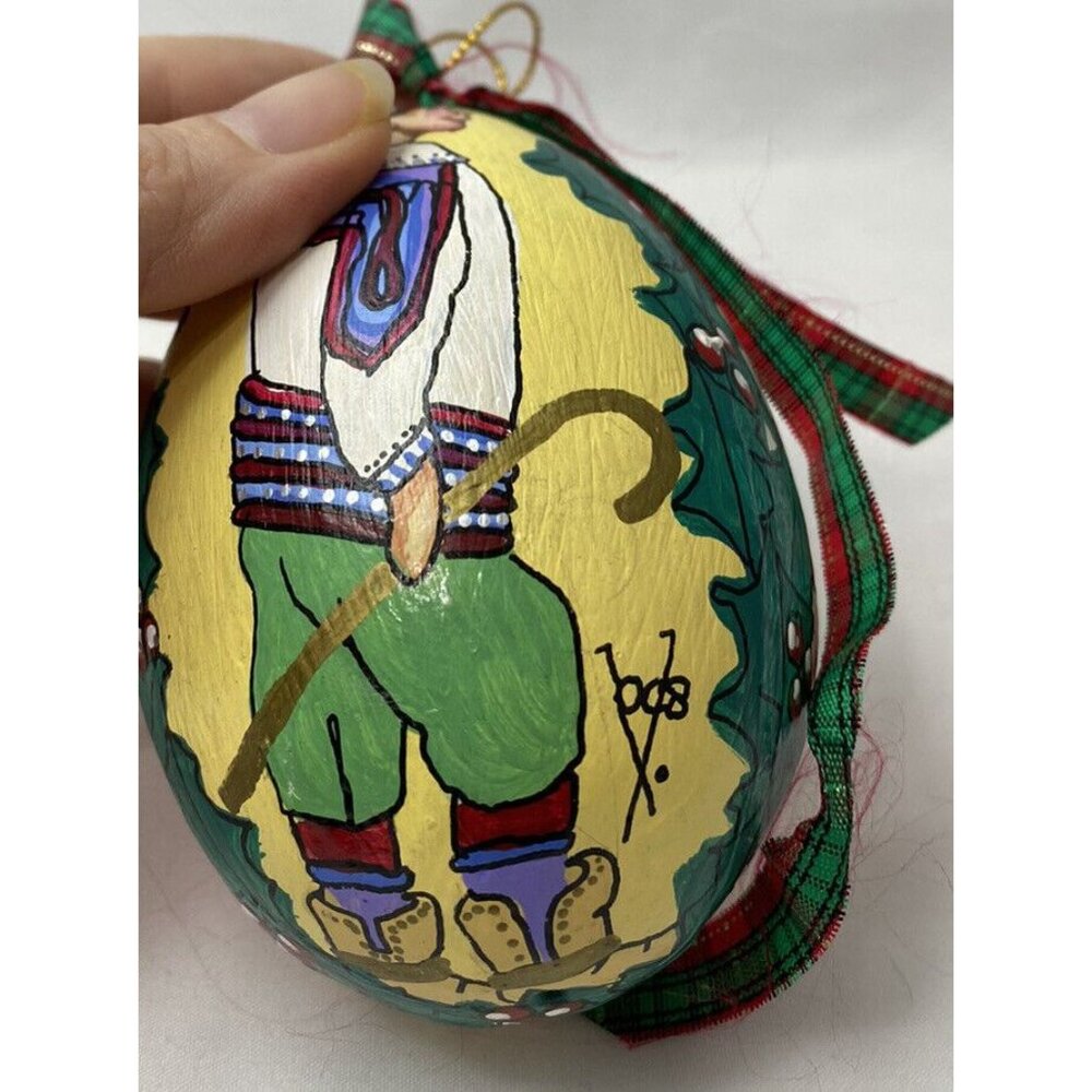 Christmas Goose egg ornament Folk Art Gingerbread Shepherd Signed Handmade - Picture 8 of 8